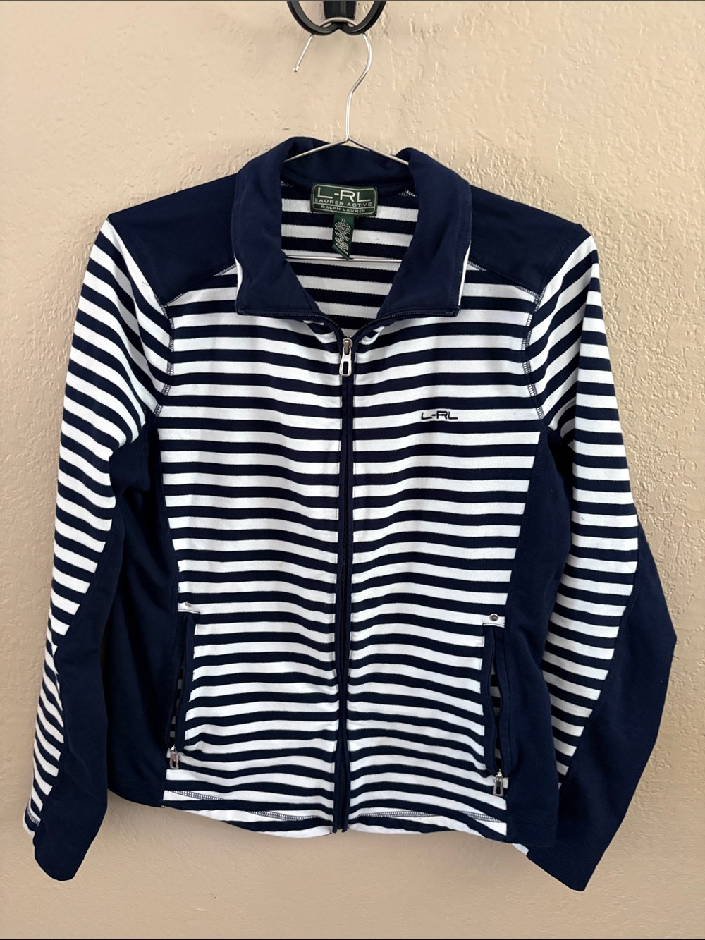 Ralph Lauren Active Women’s Size XL Navy & White Stripe Zip Up long sleeve top